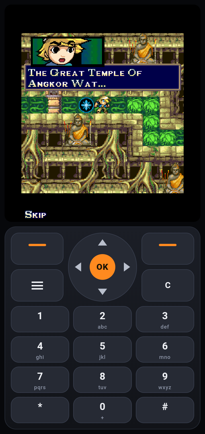 Diamond Rush running in the JavaPlay Android app: game on top, phone keypad below